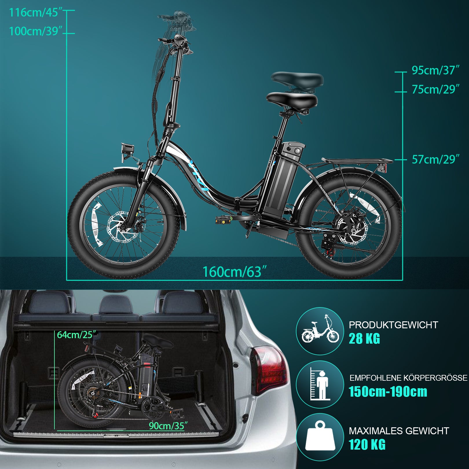 VIVI Electric Bike Commuter 3.0" Fat Tire Folding Electric Bike